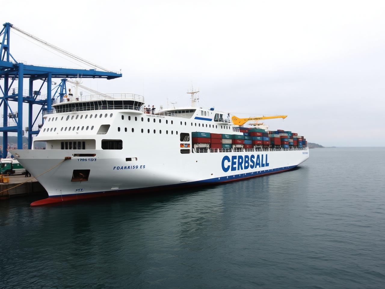 Buque Conferry de carga atracado en puerto